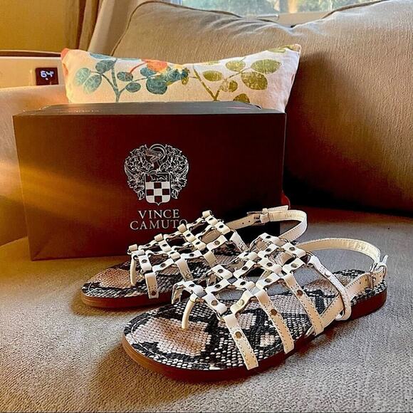 NEW Vince Camuto 8.5 Richintie Leather Cage Sandal Studded Silver Vacation - Picture 3 of 6